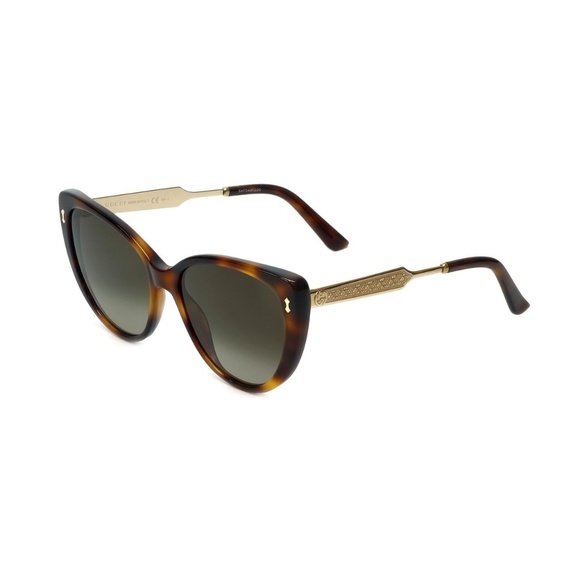 Gucci Damascato Havana Gold Cat Eye Sunglasses